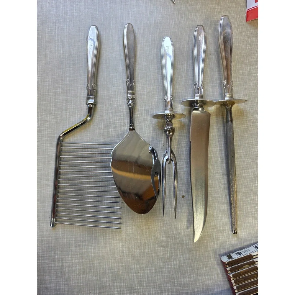 Vintage Schneider-Toledo 5pc Serving Set Silver Plate Monogram D Patented